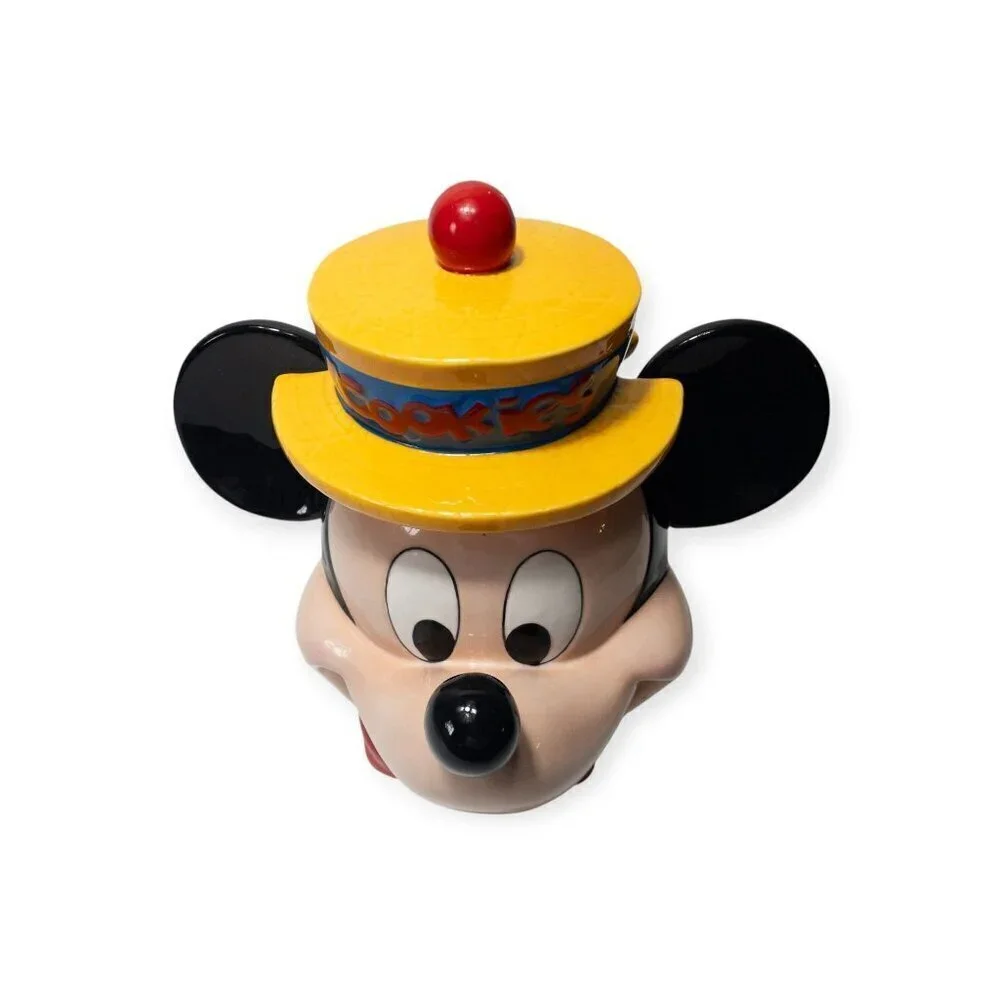 Vintage Disney Mickey Mouse Ceramic Cookie Jar With Hat Lid & Bright Colors